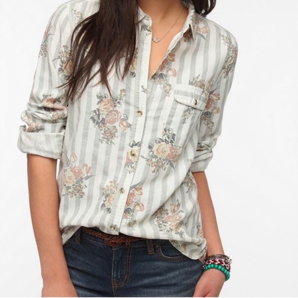 BDG Floral Stripe Button Down